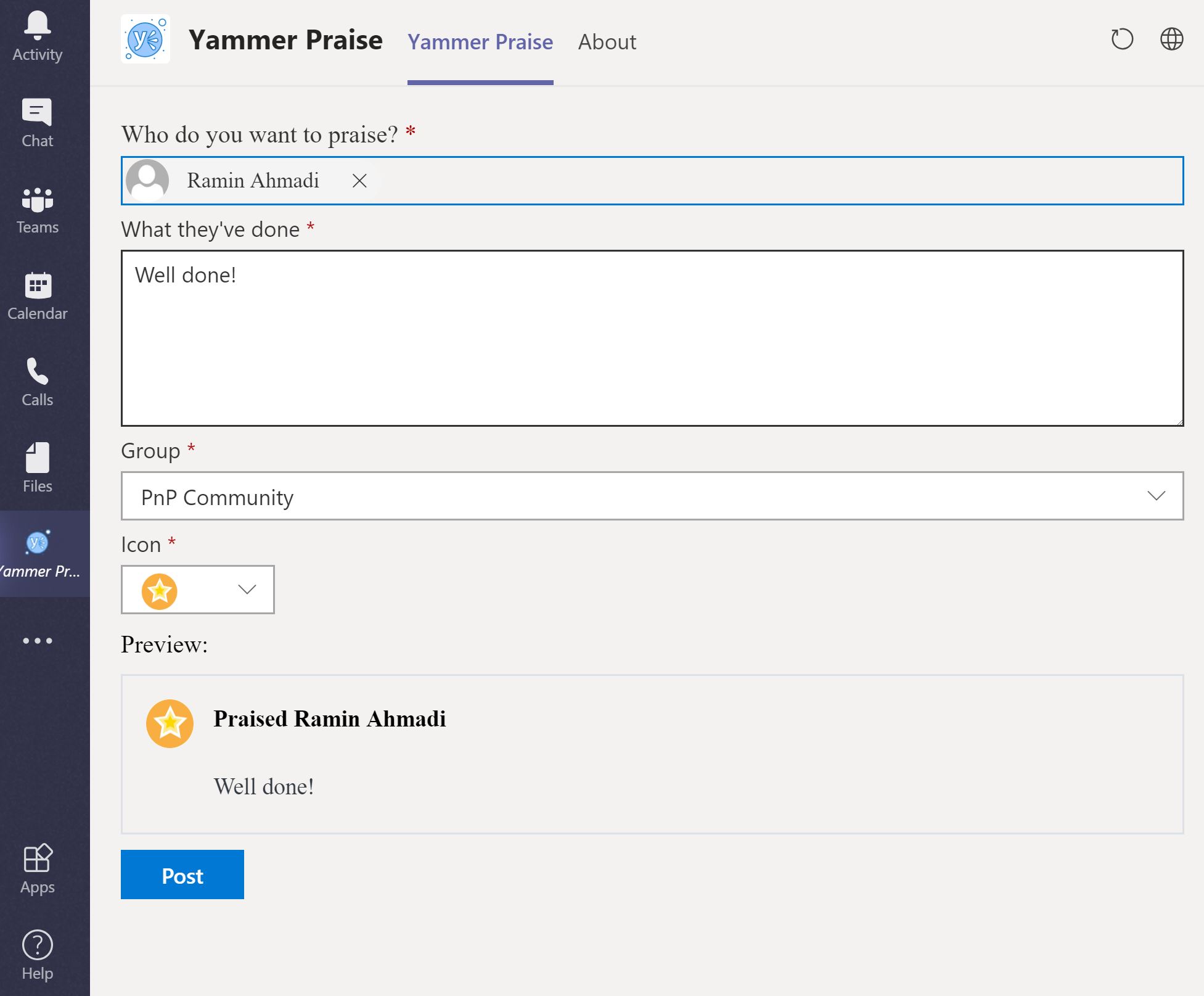 Yammer Praise Web Part